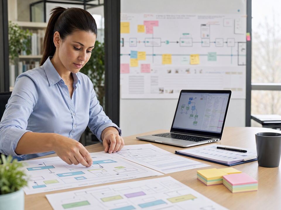 Profesional de operaciones organizando flujos de trabajo y automatizaciones